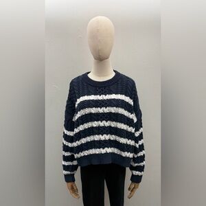 Jessica Simpson Navy and White Cable Knit Sweater L